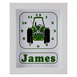 Stripey Cats Personalised Trevor Tractor Framed Clock, 23 x 18cm